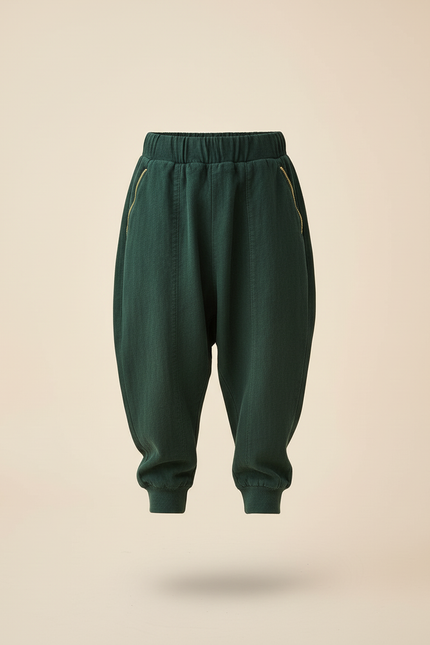 Pantalon Baggy Vert Ample Coton Enfant Décontracté - Toile - vue 3