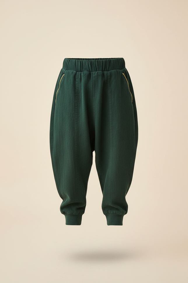 Pantalon Baggy Vert Ample Coton Enfant Décontracté - Toile - vue 3