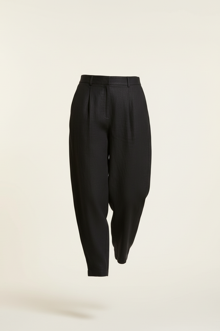 Pantalon Baggy Noir Lin Plissé Ample Décontracté - vue 3