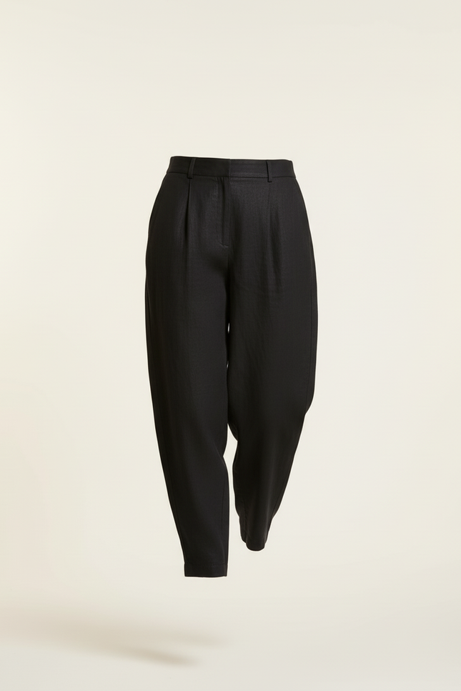 Pantalon Baggy Noir Lin Plissé Ample Décontracté - vue 3