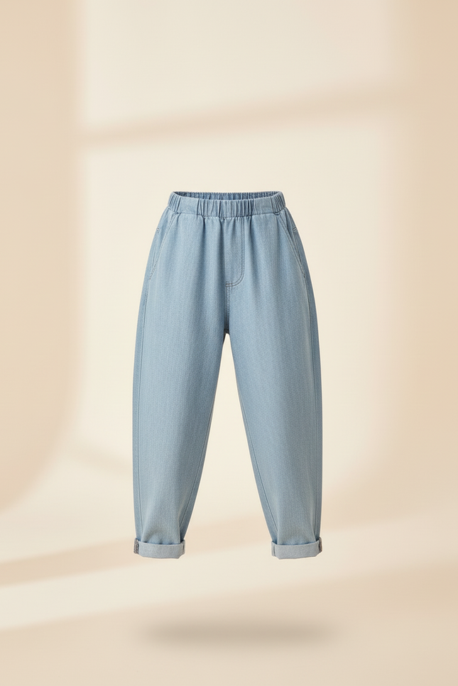 Pantalon Baggy Denim Bleu Ample Élastique Enfant - Jean - vue 3