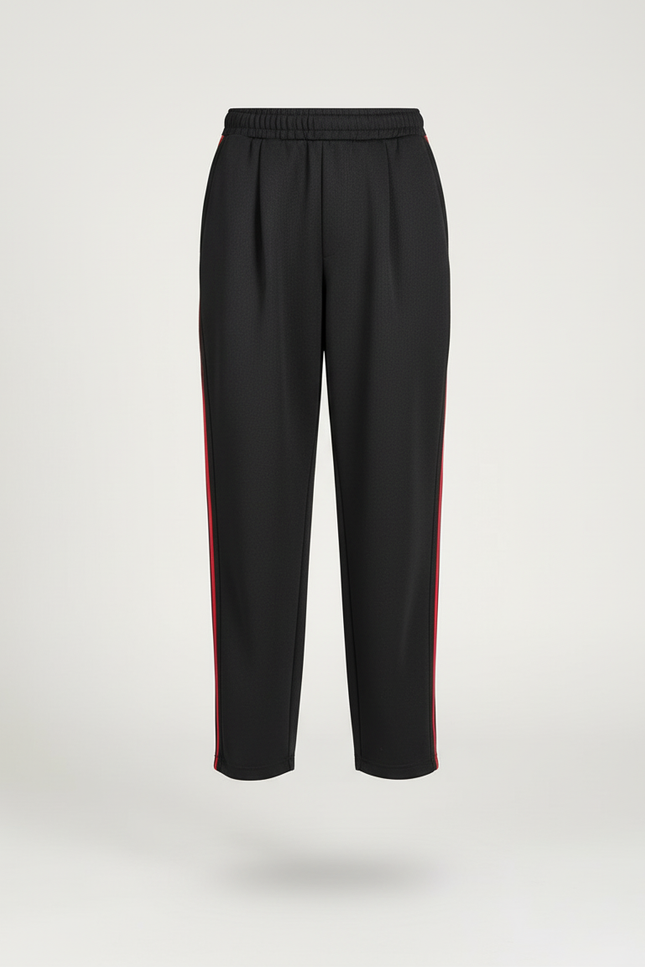 Pantalon Baggy Noir Rayures Latérales Blanches Rouges - Polyester - vue 3