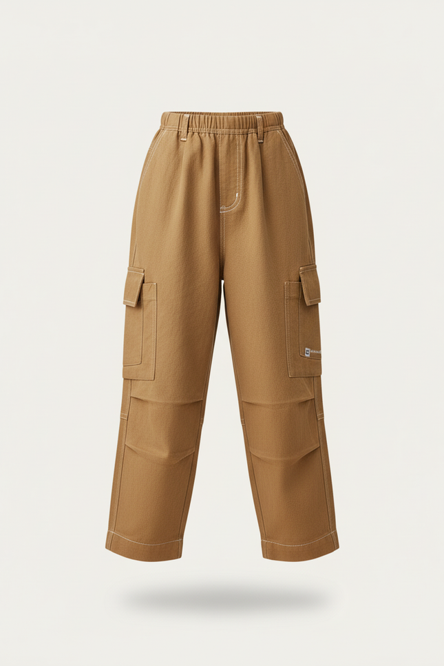 Pantalon Baggy Marron Ample Cargo Coton Enfant - vue 3