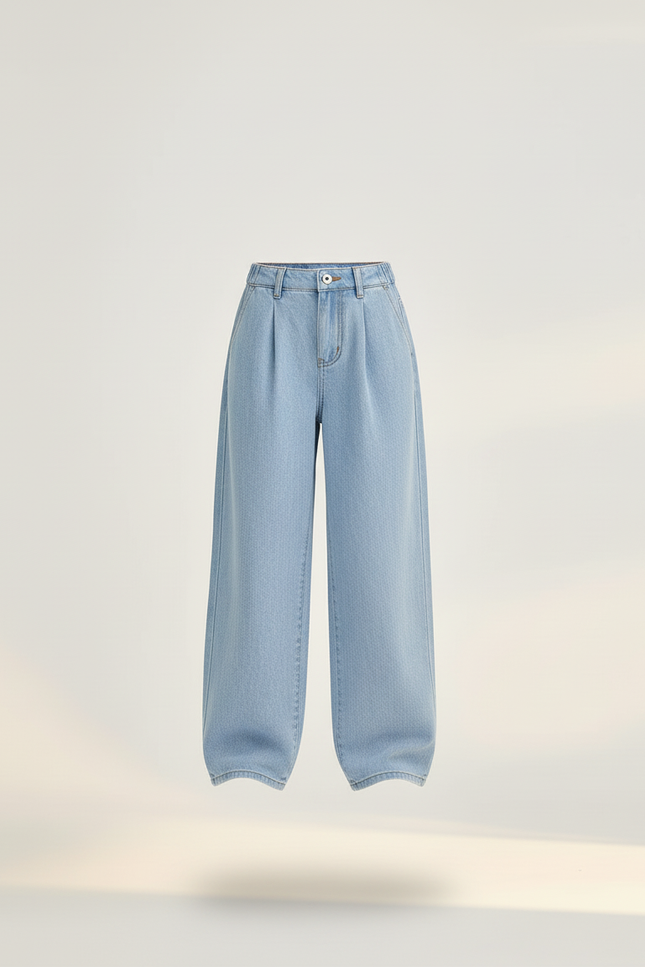 Pantalon Baggy Jean Bleu Clair Plissé Ample Fille - vue 3