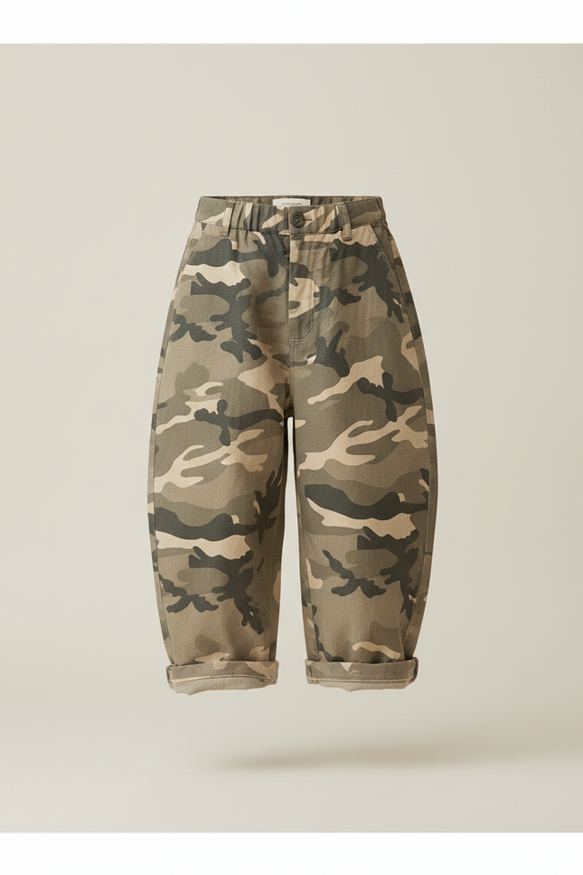 Pantalon Baggy Camouflage Kaki Ample Coton Enfant - Toile - vue 3