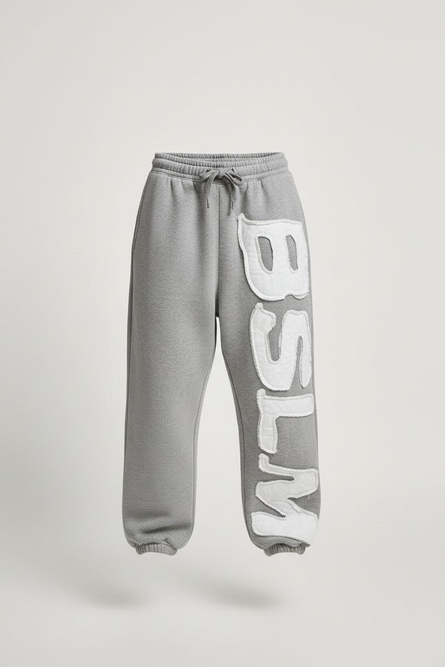 Pantalon Baggy Gris Ample Lettré Décontracté Coton Enfant - Molleton - vue 3