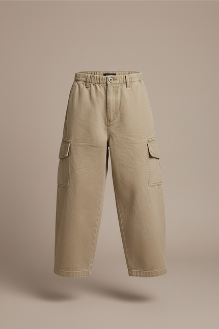 Pantalon Baggy Cargo Beige Décontracté Ample Garçon - Kaki Toile - vue 3