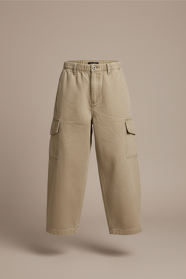 Pantalon Baggy Cargo Beige Décontracté Ample Garçon - Kaki Toile - vue 3