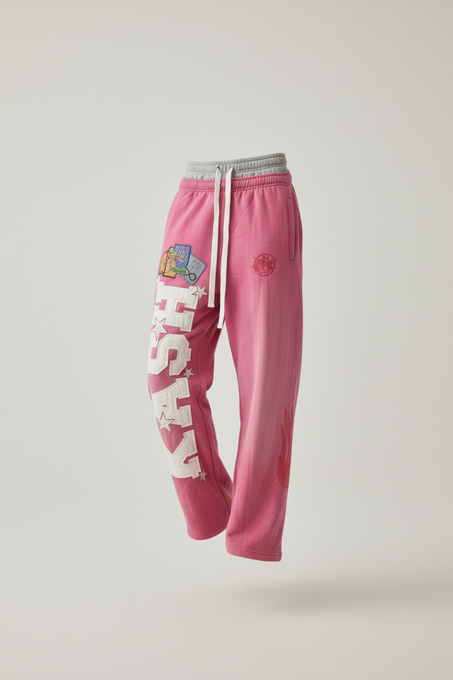 Pantalon Baggy Rose Imprimé Large Décontracté Femme - Molleton - vue 3