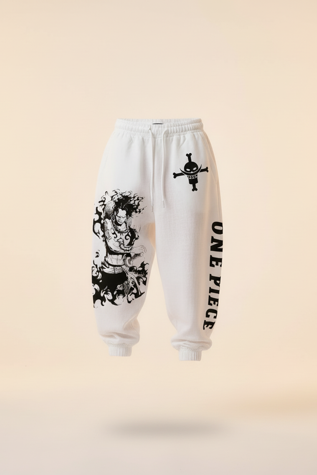Pantalon Baggy Blanc Ample Coton Imprimé Anime Garçon - Molleton - vue 3