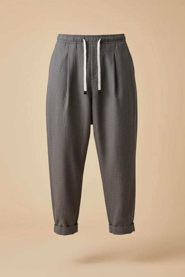 Pantalon Baggy Gris Plissé Cordon Confort Homme - Lin - vue 3
