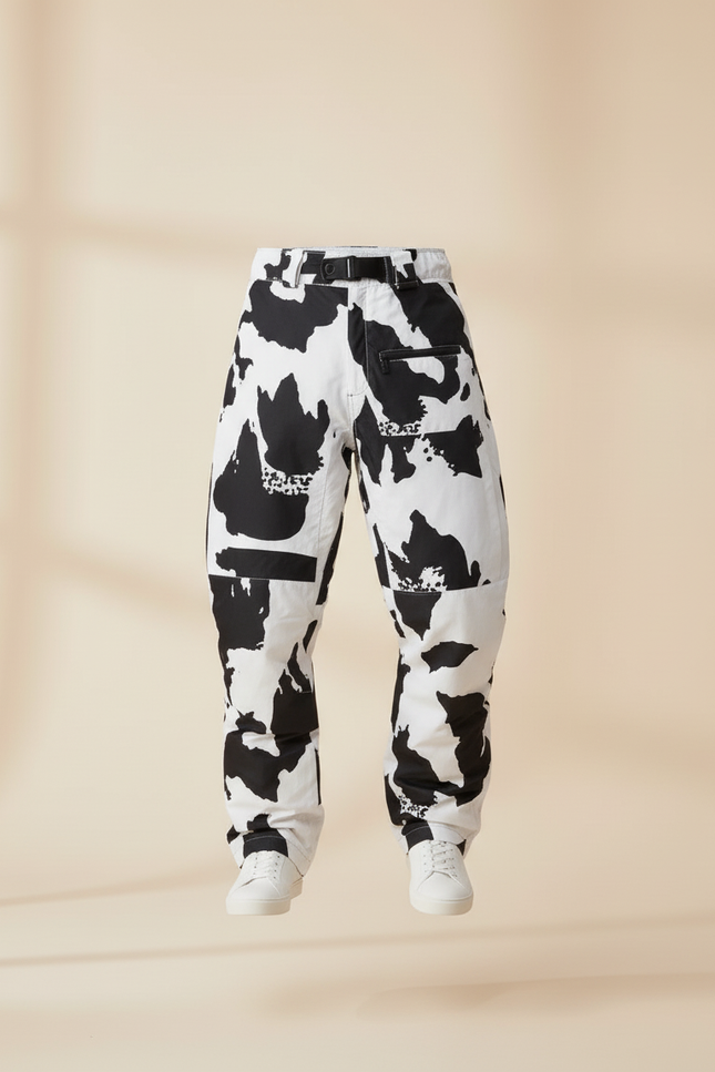 Pantalon Baggy Imprimé Noir Blanc Bretelles Ski Imperméable - Polyester - vue 3