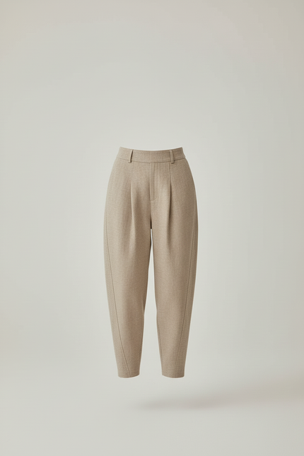 Pantalon Baggy Beige Ample Plissé Décontracté Femme - Tweed - vue 3