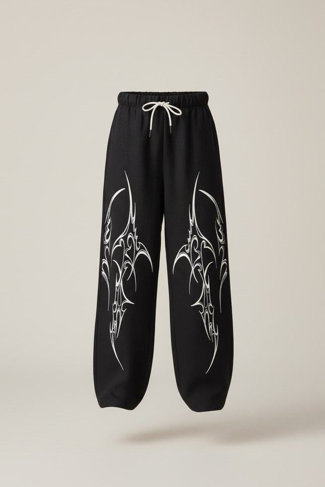 Pantalon Baggy Noir Ample Imprimé Tribal Enfant - Molleton - vue 3