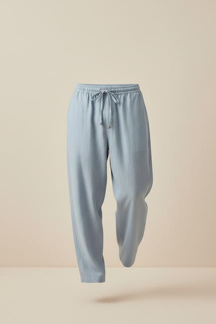 Pantalon Baggy Lin Coton Bleu Clair Fluide Décontracté - vue 3