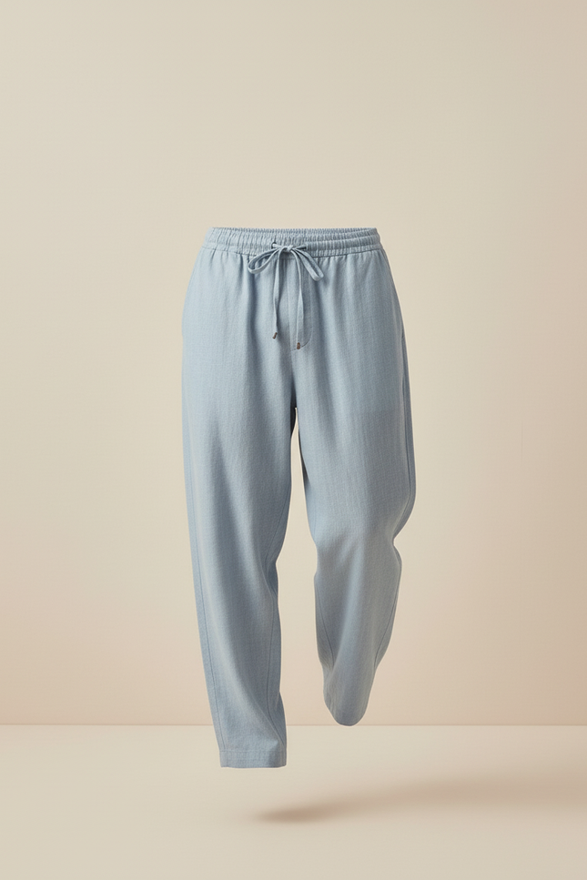 Pantalon Baggy Lin Coton Bleu Clair Fluide Décontracté - vue 3