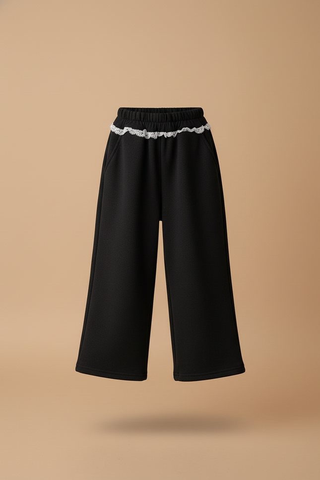 Pantalon Baggy Noir Ample Fille Dentelle Chaud Hiver - Molleton - vue 3