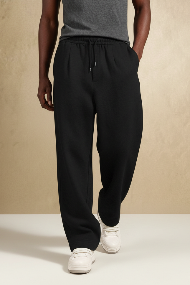 Pantalon Baggy Noir Ample Droit Homme Décontracté - Molleton - vue 3