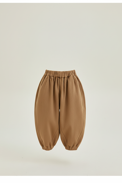 Pantalon Baggy Marron Ample Coton Enfant Uni Confortable - Molleton - vue 3