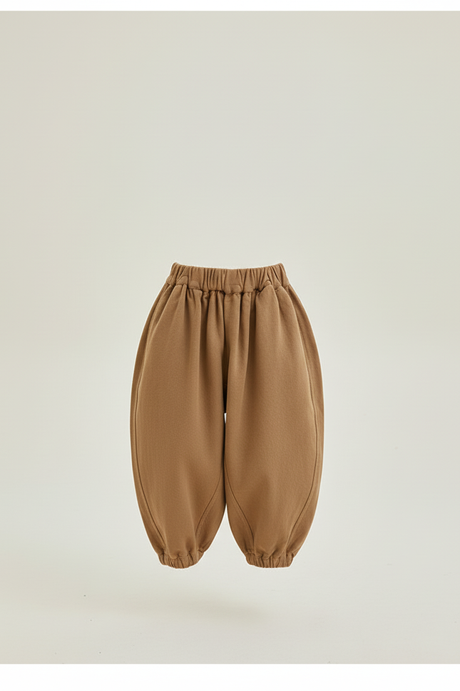 Pantalon Baggy Marron Ample Coton Enfant Uni Confortable - Molleton - vue 3