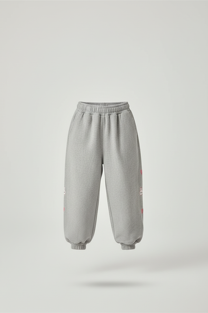 Pantalon Baggy Gris Ample Molleton Lapin Cœur Fille - vue 3