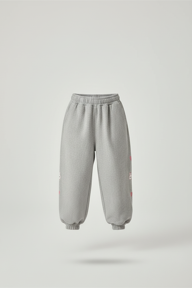 Pantalon Baggy Gris Ample Molleton Lapin Cœur Fille - vue 3