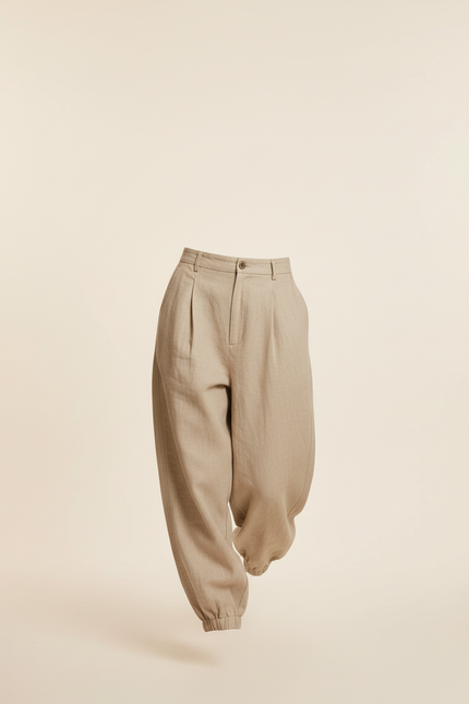 Pantalon Baggy Beige Lin Ample Plissé Confortable - vue 3