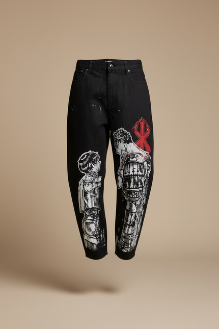 Pantalon Baggy Noir Ample Imprimé Manga Décontracté Femme - Jean - vue 3