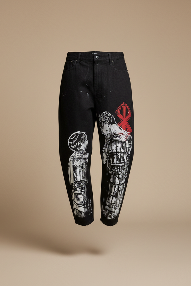 Pantalon Baggy Noir Ample Imprimé Manga Décontracté Femme - Jean - vue 3