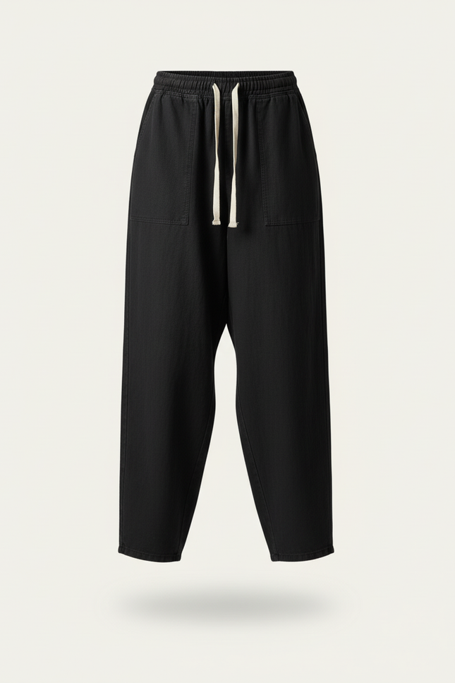 Pantalon Baggy Noir Ample Fluide Cordon Femme - Lin - vue 3