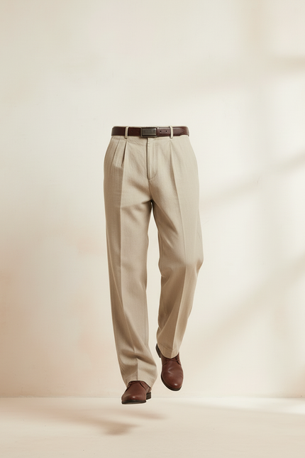 Pantalon Baggy Beige Plissé Ample Coton Homme - vue 3