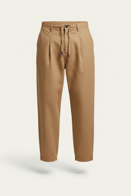 Pantalon Baggy Coton Plissé Décontracté Beige Homme - Lin - vue 3