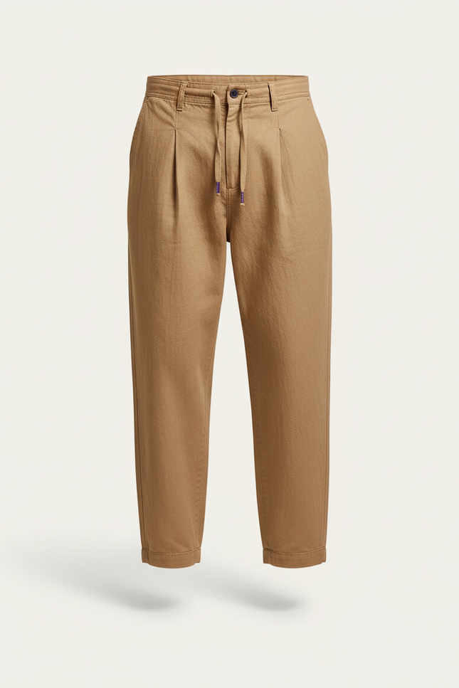 Pantalon Baggy Coton Plissé Décontracté Beige Homme - Lin - vue 3