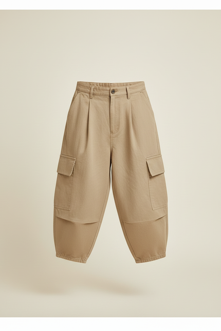 Pantalon Baggy Kaki Cargo Ample Plissé Garçon - Toile - vue 3