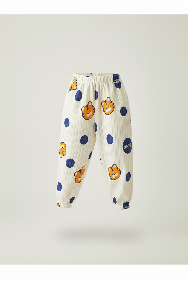Pantalon Baggy Blanc Coton Imprimé Tigre Décontracté Enfant - Cordé - vue 3