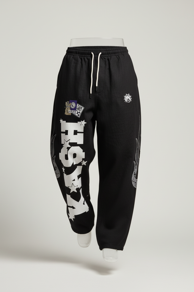 Pantalon Baggy Noir Ample Graphique Cordon Homme - Toile - vue 3