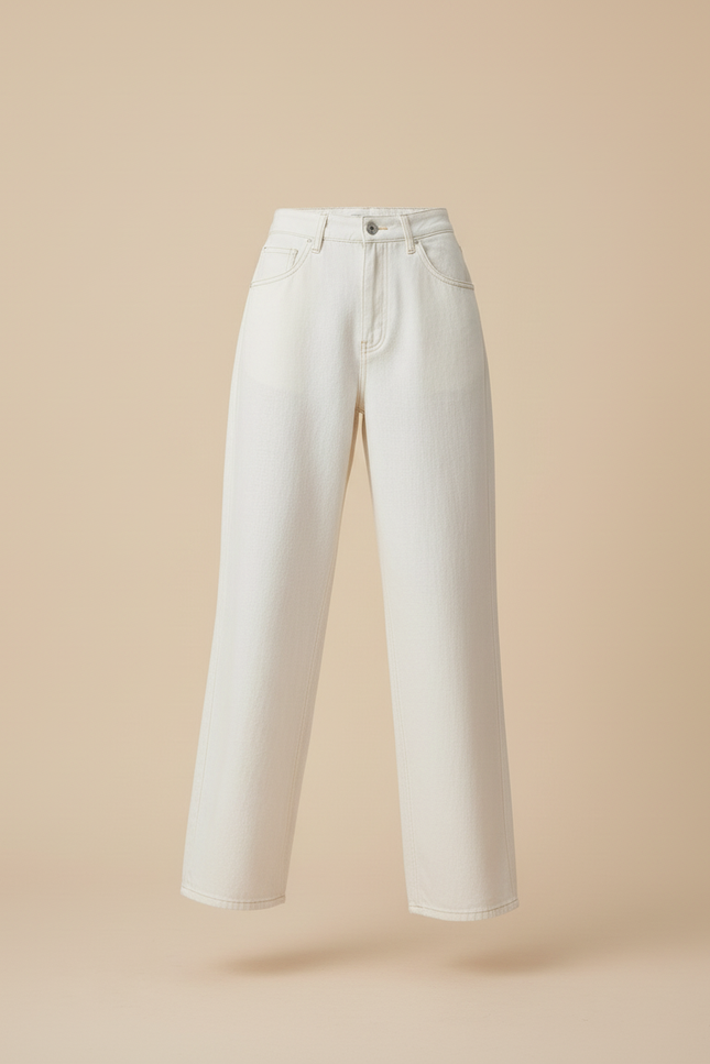 Pantalon Baggy Blanc Cassé Ample Taille Haute Femme - Jean - vue 3