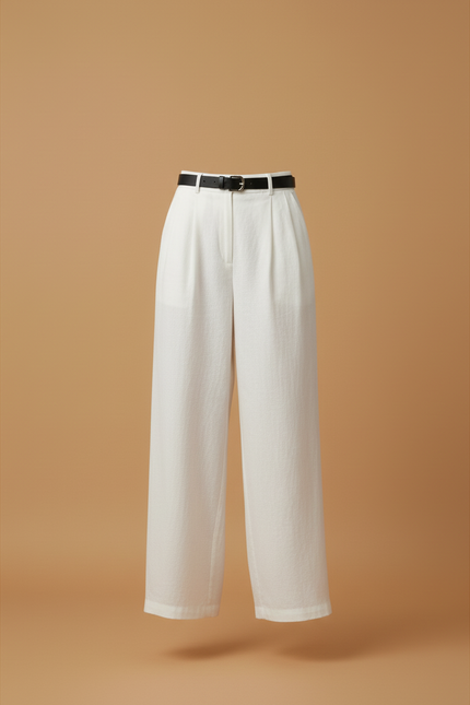 Pantalon Baggy Blanc Lin Fluide Taille Haute - vue 3