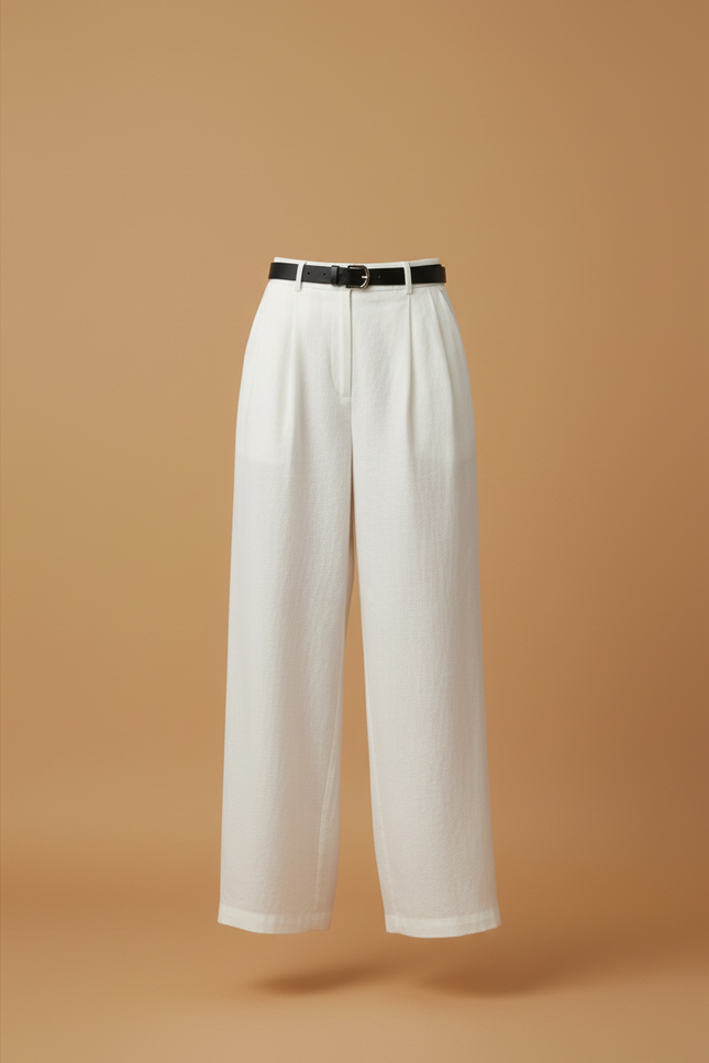 Pantalon Baggy Blanc Lin Fluide Taille Haute - vue 3