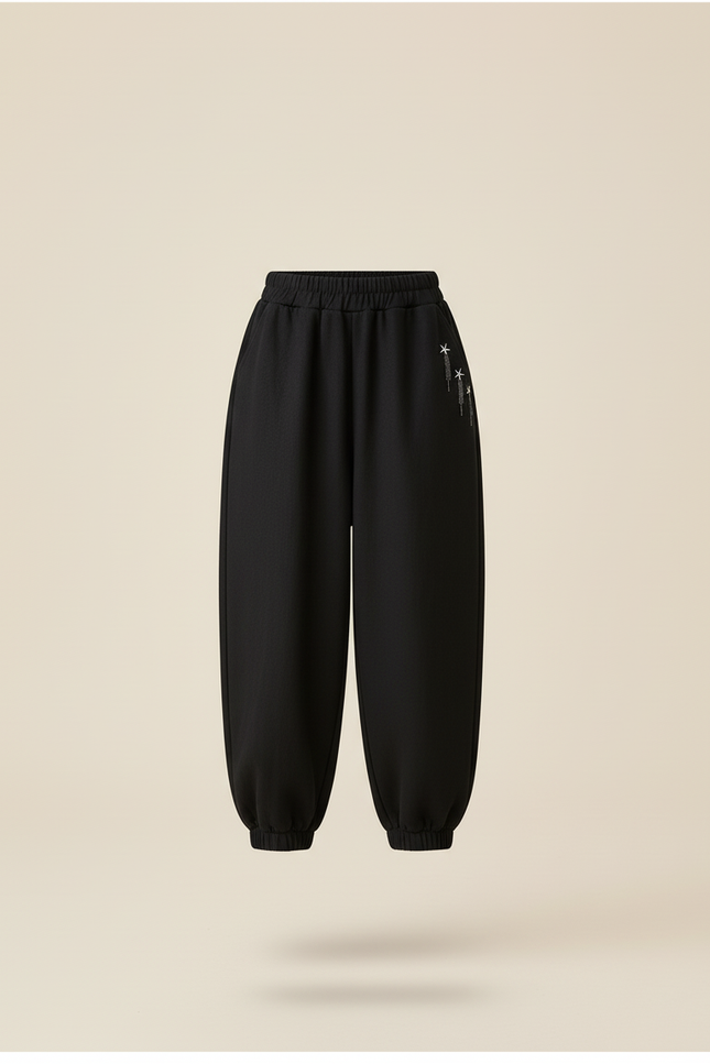 Pantalon Baggy Noir Ample Élastiqué Étoiles Fille - Molleton - vue 3