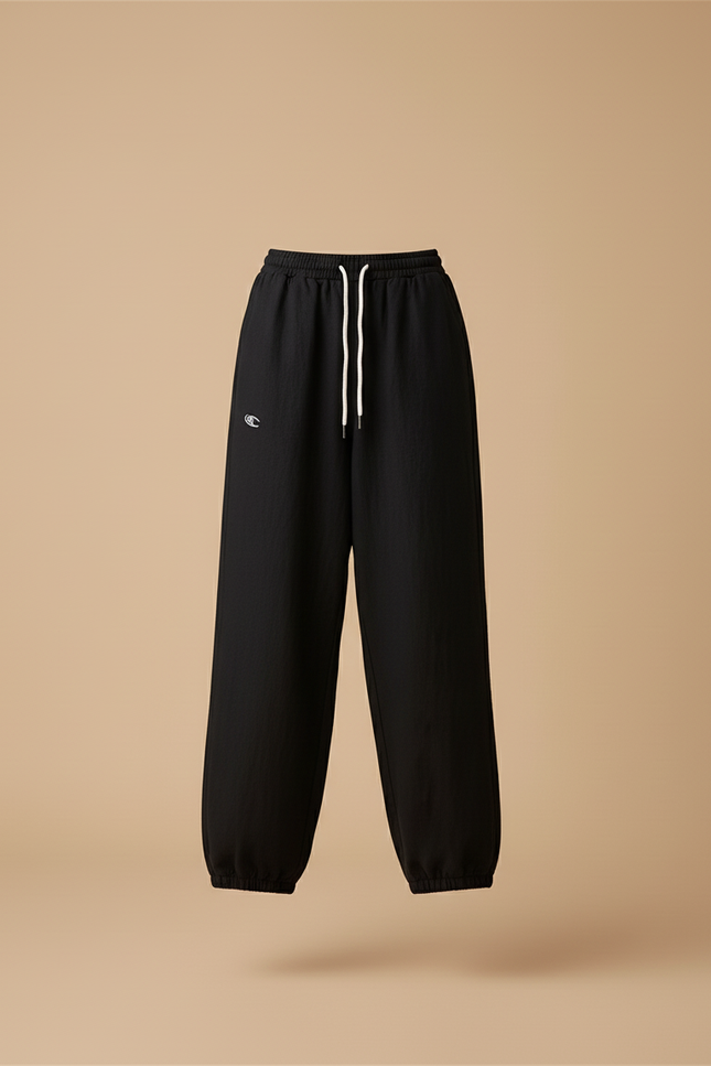 Pantalon Baggy Noir Ample Cordon Brodé Décontracté - Lin - vue 3