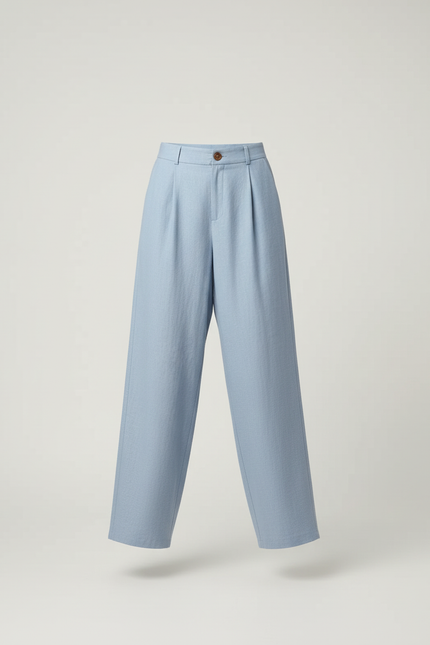 Pantalon Baggy Bleu Clair Lin Plissé Fluide Élégant - vue 3
