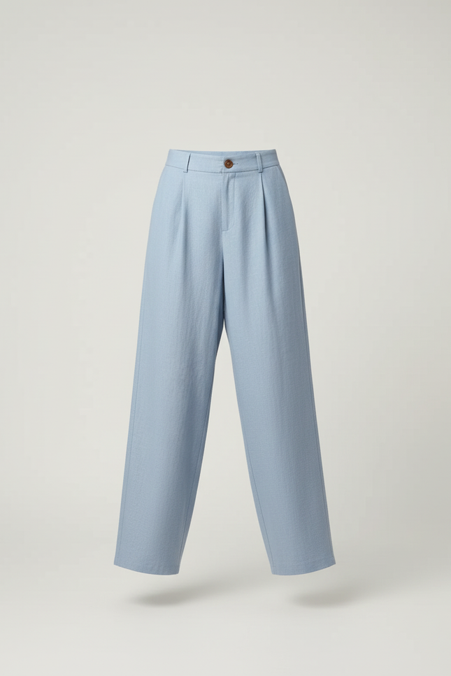 Pantalon Baggy Bleu Clair Lin Plissé Fluide Élégant - vue 3