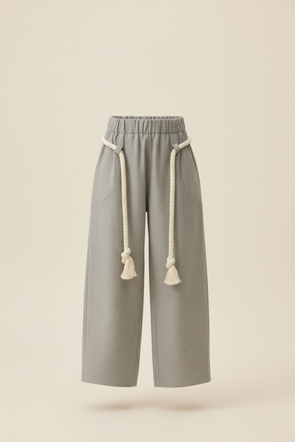 Pantalon Baggy Gris Ample Cordon Tressé Fille - Gabardine - vue 3