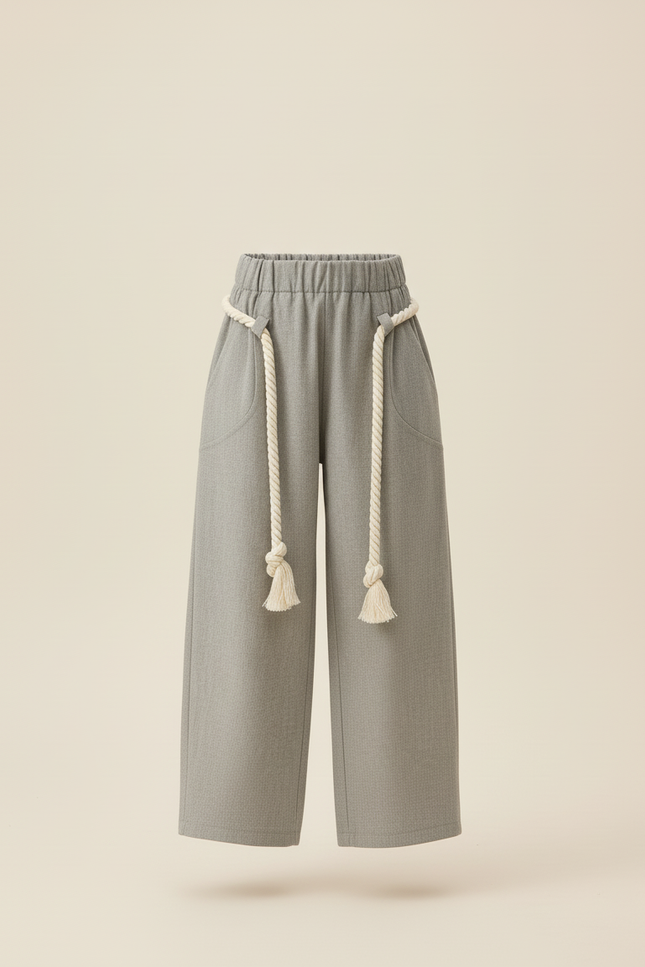 Pantalon Baggy Gris Ample Cordon Tressé Fille - Gabardine - vue 3
