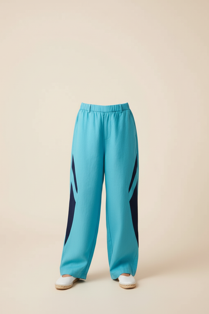 Pantalon Baggy Bleu Marine Rayures Fluide Enfant - Lin - vue 3