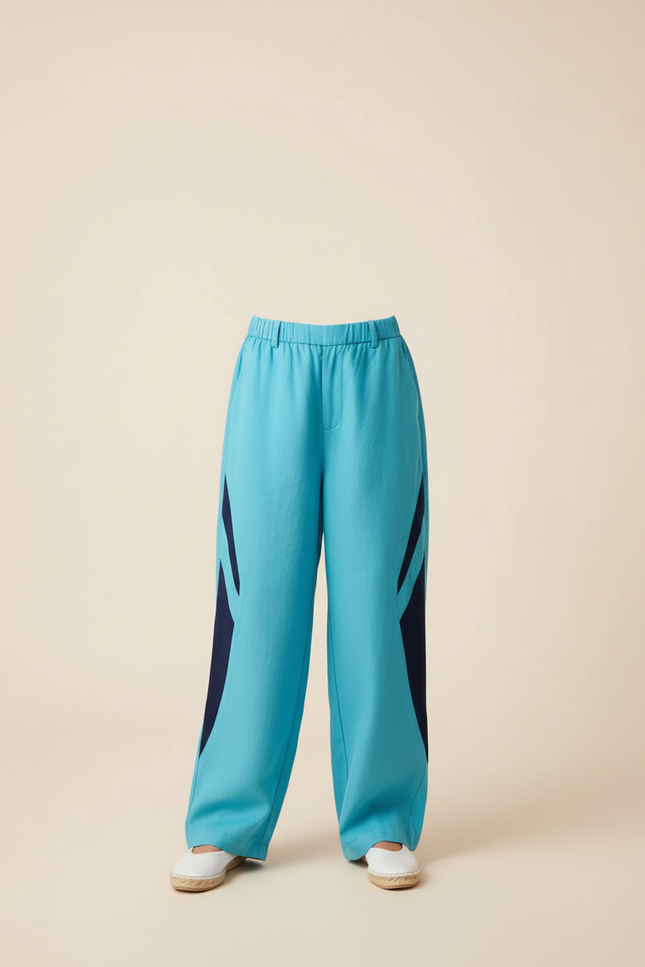 Pantalon Baggy Bleu Marine Rayures Fluide Enfant - Lin - vue 3