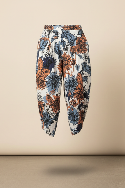 Pantalon Baggy Fleuri Imprimé Ample Lin Harem Femme - Multicolore - vue 3