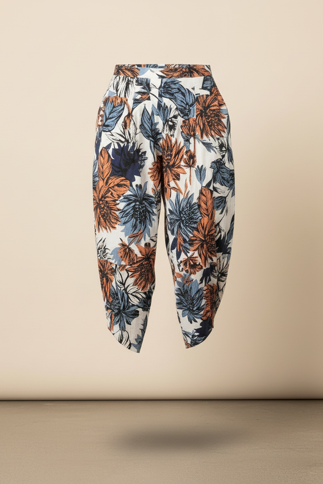 Pantalon Baggy Fleuri Imprimé Ample Lin Harem Femme - Multicolore - vue 3