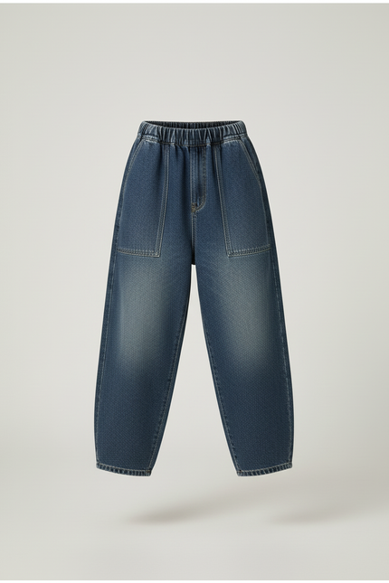 Pantalon Baggy Jean Denim Ample Rétro Fille - Marine - vue 3
